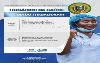 Imagem da notícia Saúde de Cassilândia suspende atendimentos durante feriado do Dia do Trabalho e mantém urgência 24h